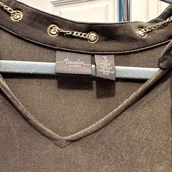 Chico’s Travelers Chain-Detail Olive Color Top Size 4 (XXl 2XL 20) - Picture 3 of 7